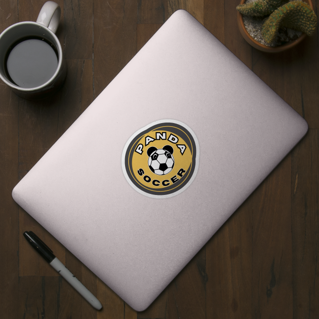 Panda soccer head of a cute panda in the shape of a soccer ball on the background of an orange circle for sports lovers by PopArtyParty